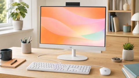 Ein aufgeräumter Schreibtisch ohne Tower: HP All-in-One PC 23,8 Zoll hält den Alltag angenehm kompakt